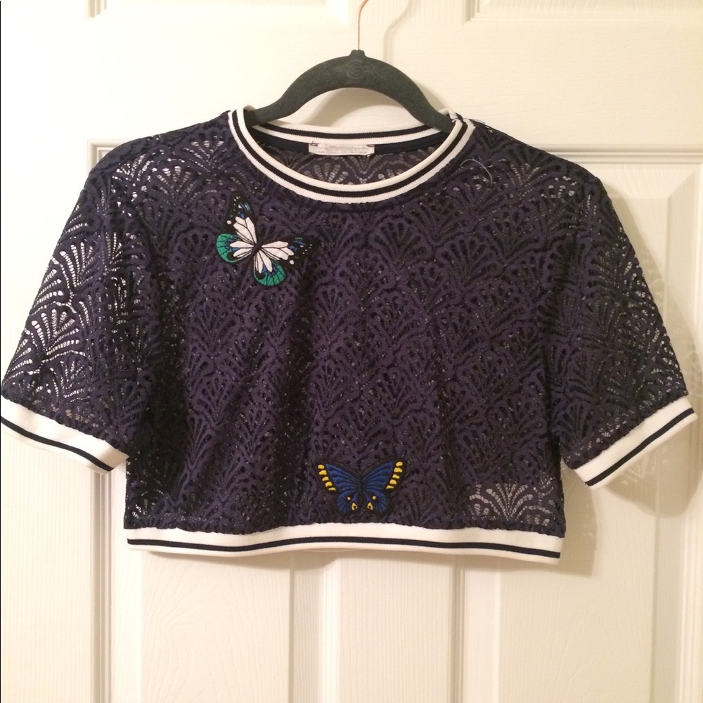 Zara Trafulc Mesh Crop Top with Patches